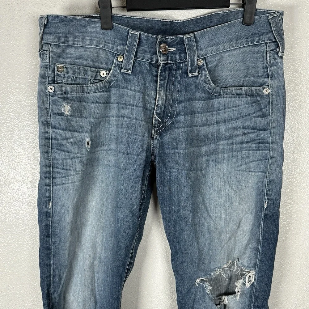 True‎ Religion Jeans Mens Size 32x32 Straight Distressed Medium Wash Made in USA