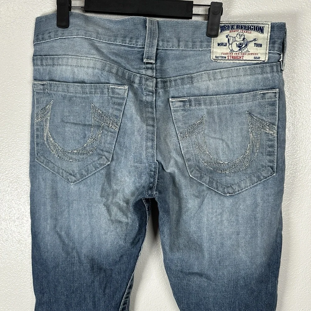 True‎ Religion Jeans Mens Size 32x32 Straight Distressed Medium Wash Made in USA