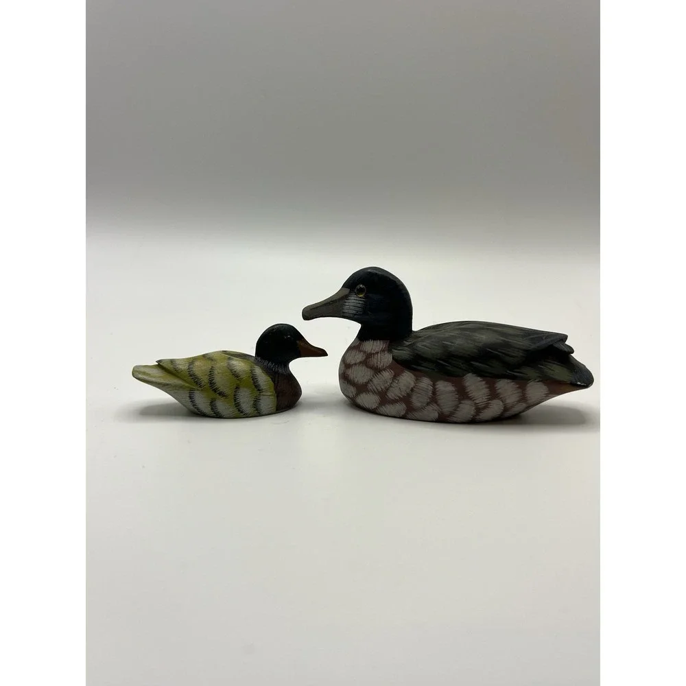 Lot of 2 Small Carved Wooden Ducks Miniature Decoys Figurine READ