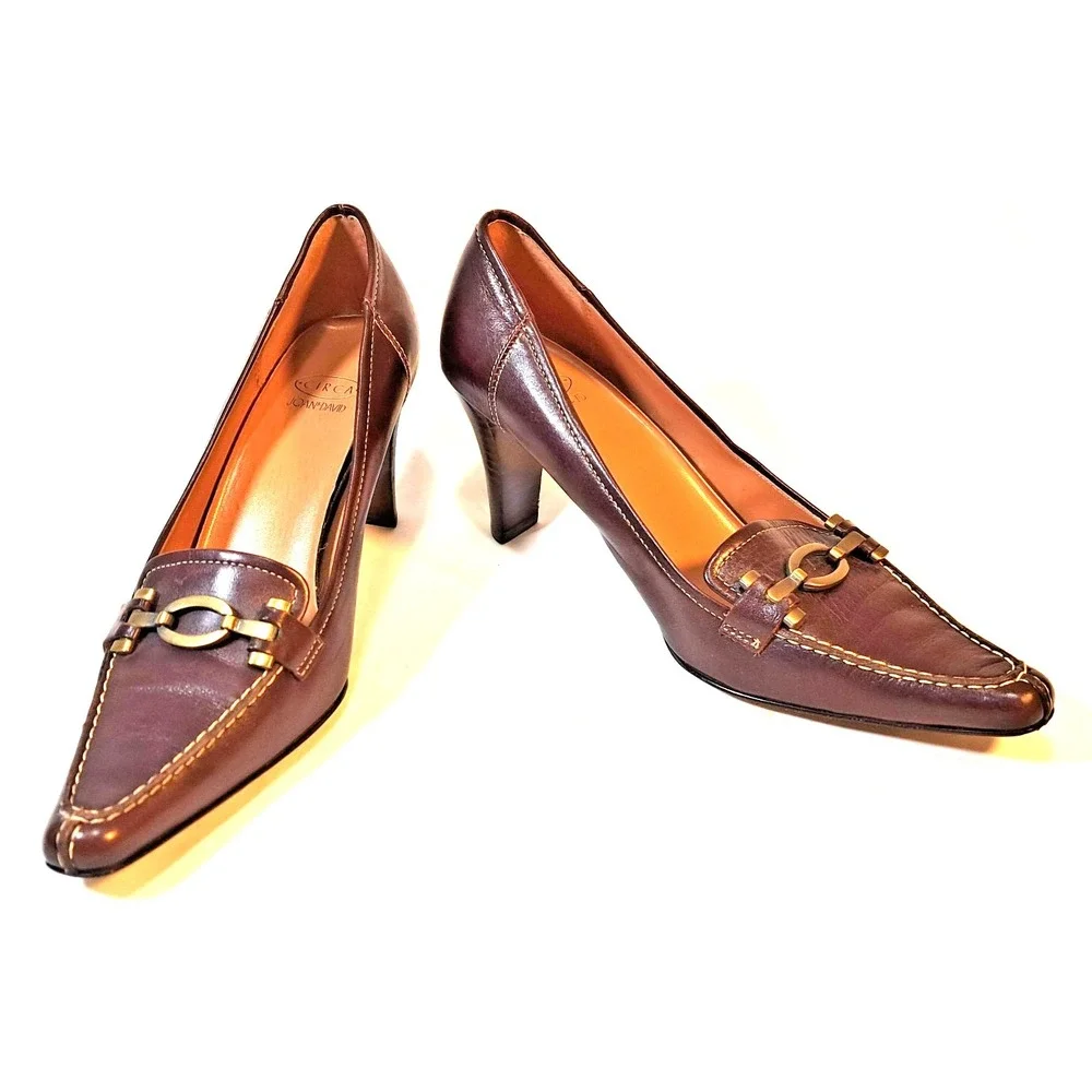 Circa Joan David Women's‎ Brown Leather Pointed Toe Heel Loafers Shoes Size 7M
