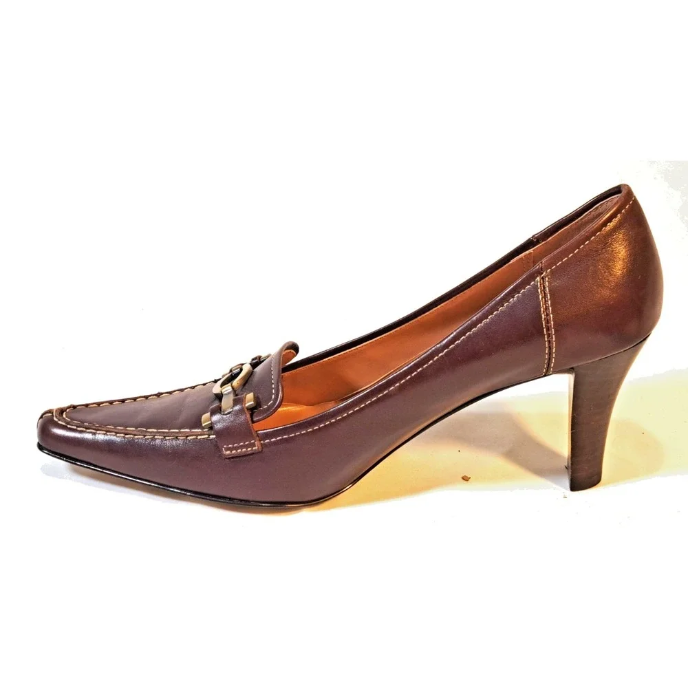 Circa Joan David Women's‎ Brown Leather Pointed Toe Heel Loafers Shoes Size 7M