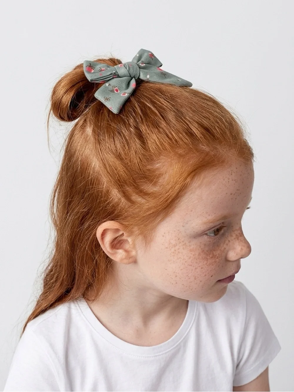 Handmade Hair Bow Clips Set of 2 Sage Green Floral Alligator Clip