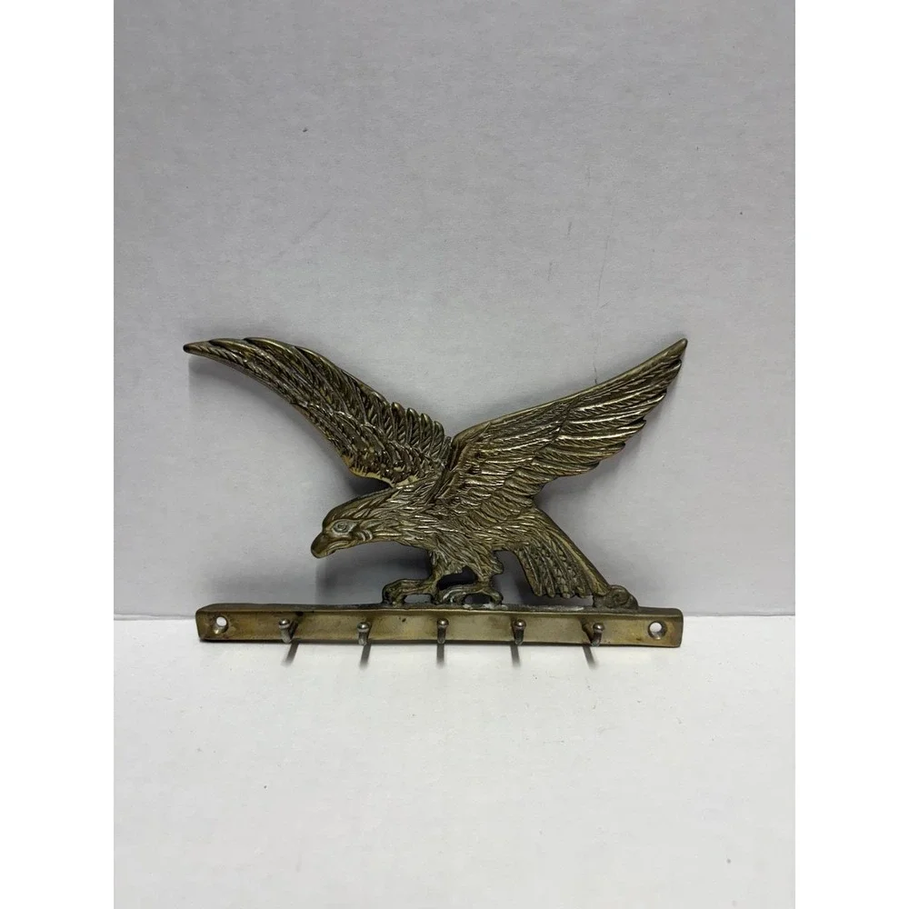 Eagle Key Jewelry Holder Wall Hanging 5 Hooks Wall Mount 7 in Solid Brass‎