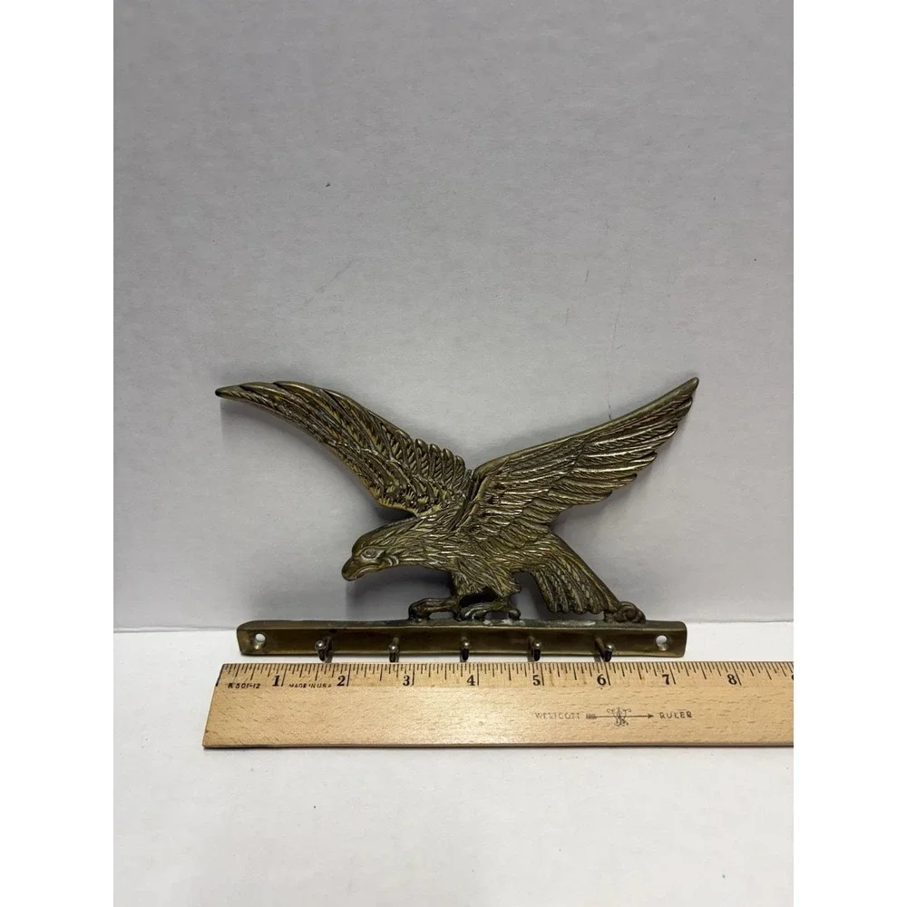 Eagle Key Jewelry Holder Wall Hanging 5 Hooks Wall Mount 7 in Solid Brass‎