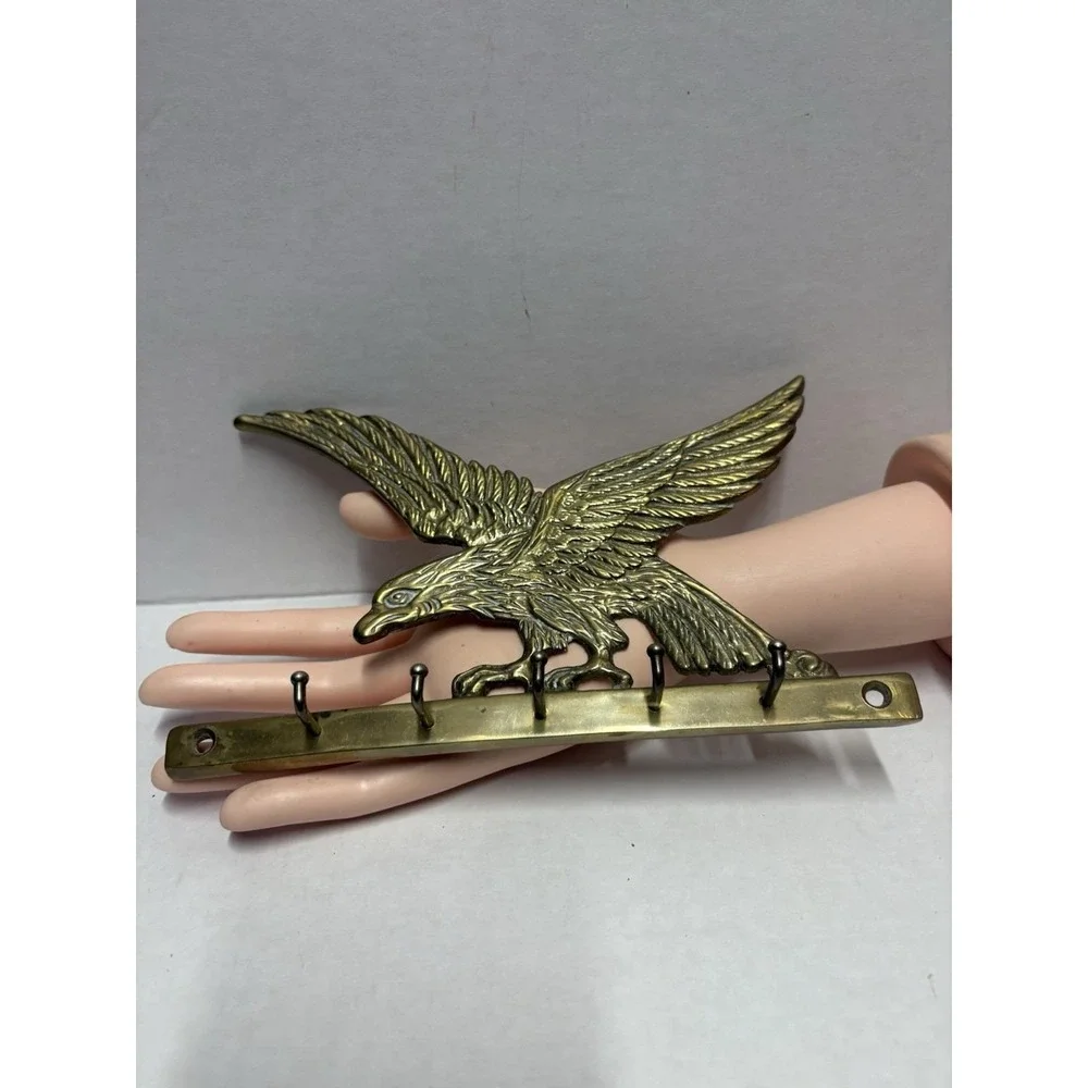Eagle Key Jewelry Holder Wall Hanging 5 Hooks Wall Mount 7 in Solid Brass‎