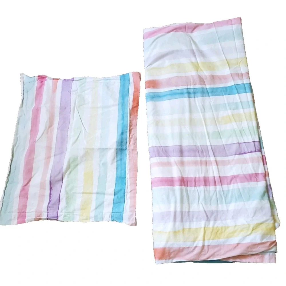 POTTERY BARN KIDS Girls Rainbow Stripe Duvet Cover 100%‎ Cotton 68 x 86
