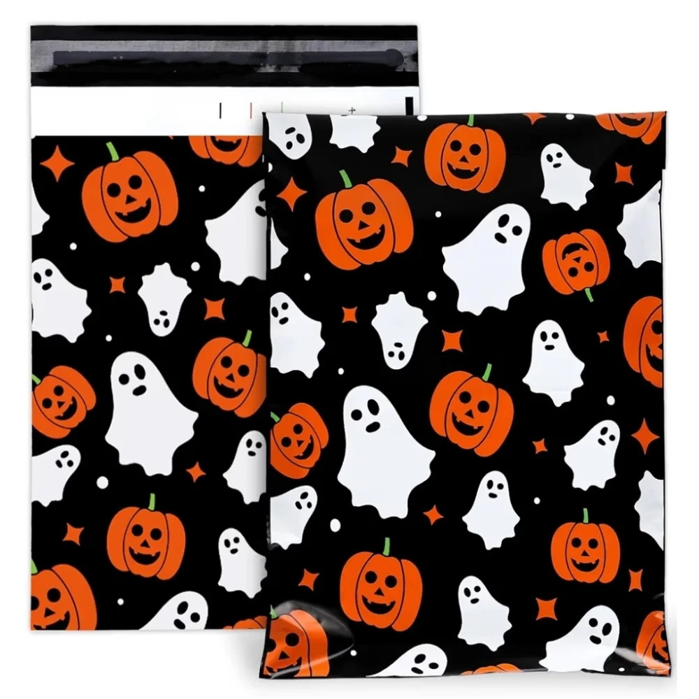 25 Pack Halloween Poly Mailers 10x13 Pumpkin Ghost Spooky‎ Shipping Bags Black