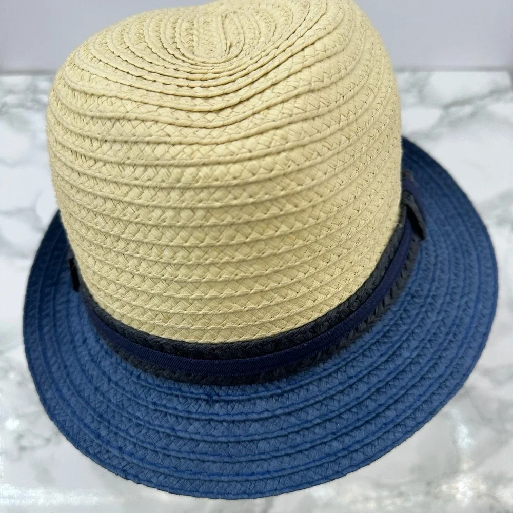 Baby Gap Color‎ Block Blue Tan Straw Fedora Hat Size S/M
