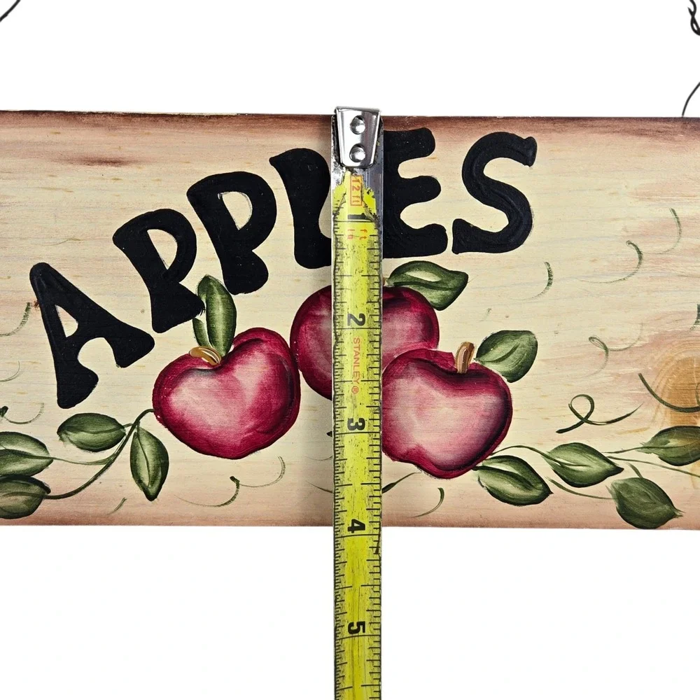 Hand Painted 4 Pc  Wooden Apple Themed Wall Hanging Set Rustic Farmhouse Kitchen