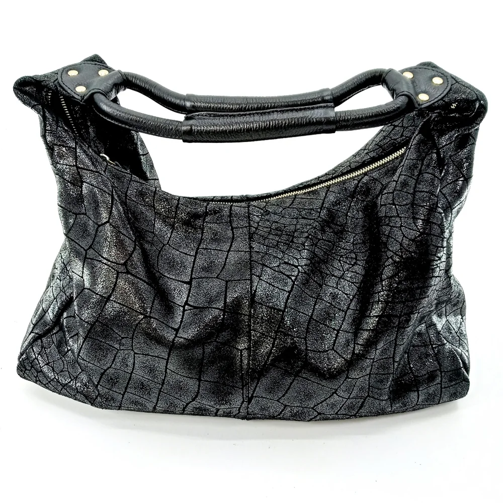 Lola Bernard Modena Croc‎ Embossed Leather Hobo Bag