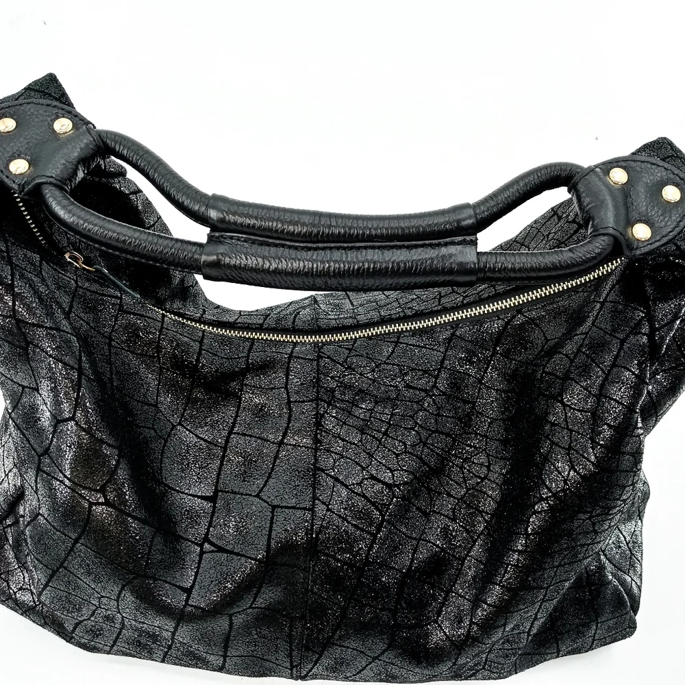 Lola Bernard Modena Croc‎ Embossed Leather Hobo Bag