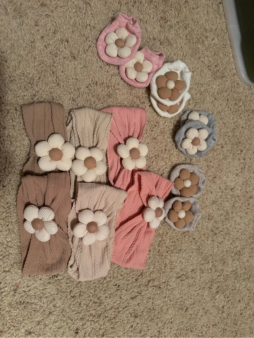 Kids Flower Stretch Headband Set - Pink, Beige, Brown, Gray, White