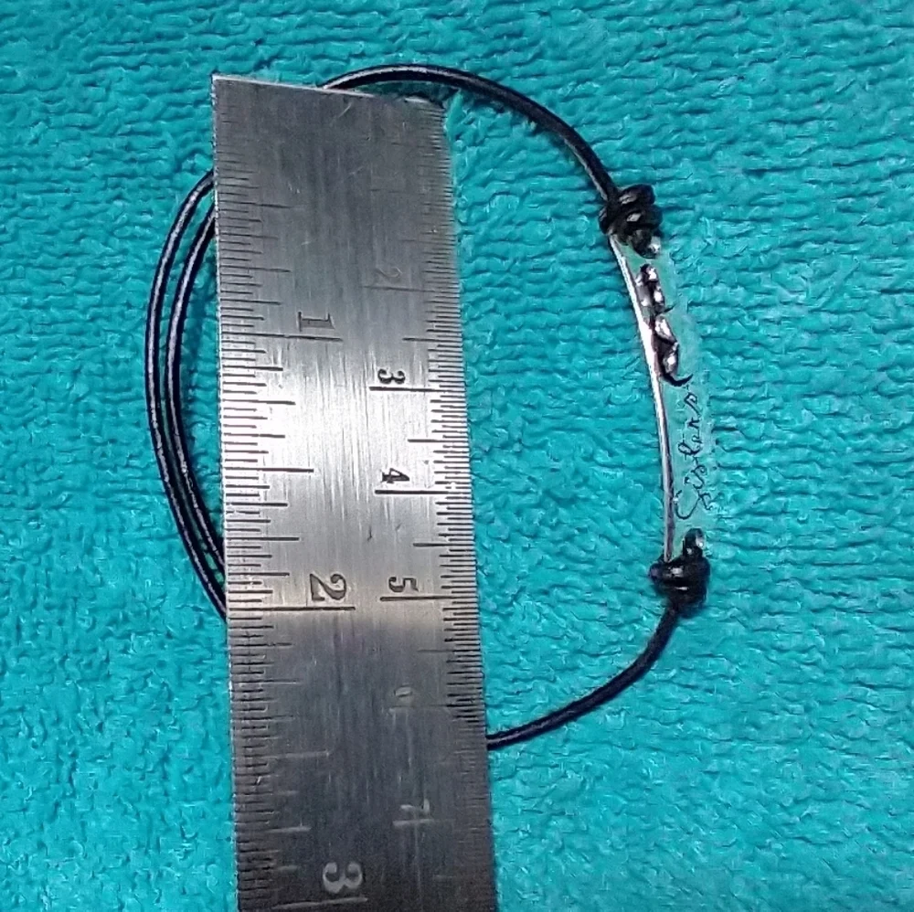 Silvertone 'Sisters' Heart Bracelet Black Cord