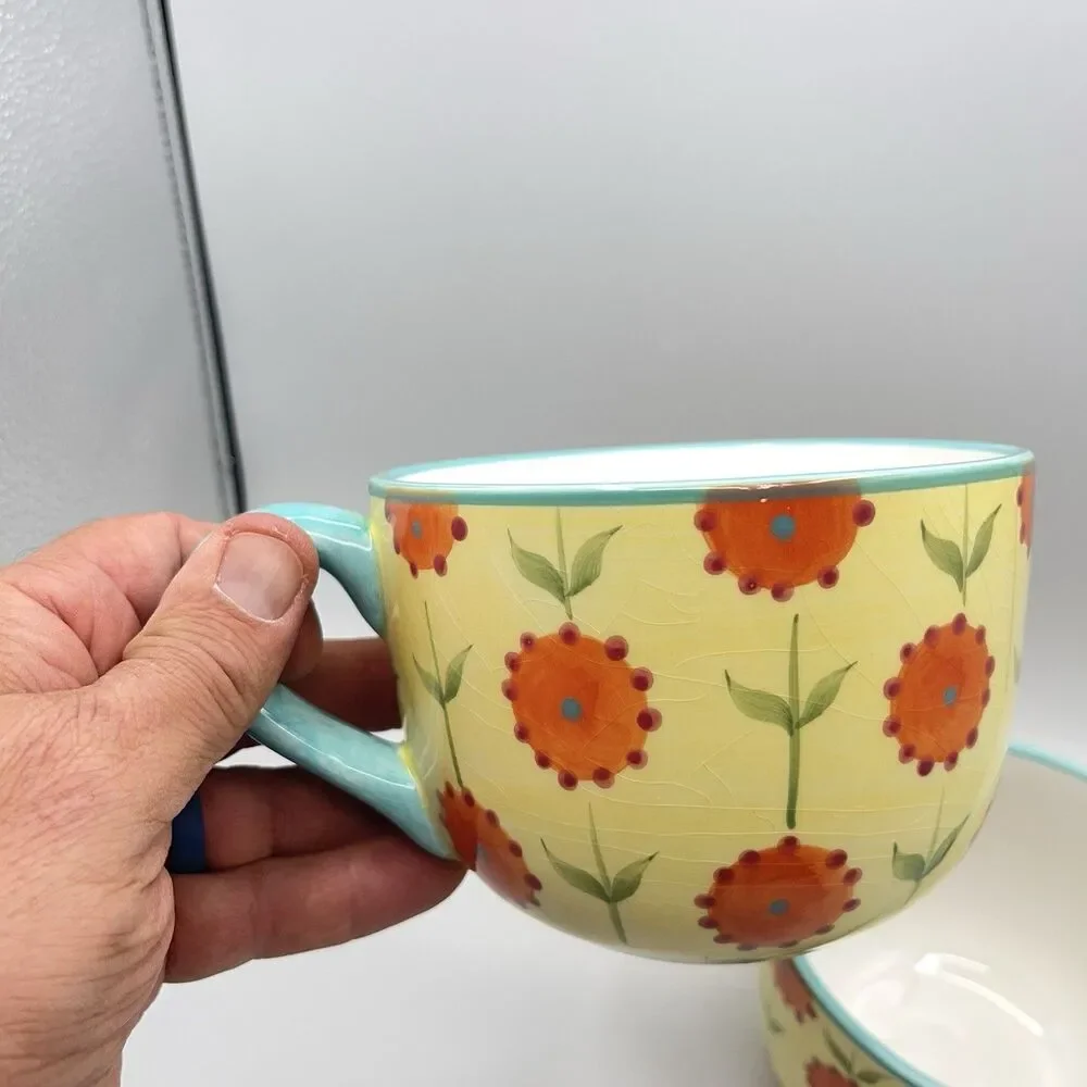 CRATE & BARREL - CERAMIC FLORAL ~ Set Of 2