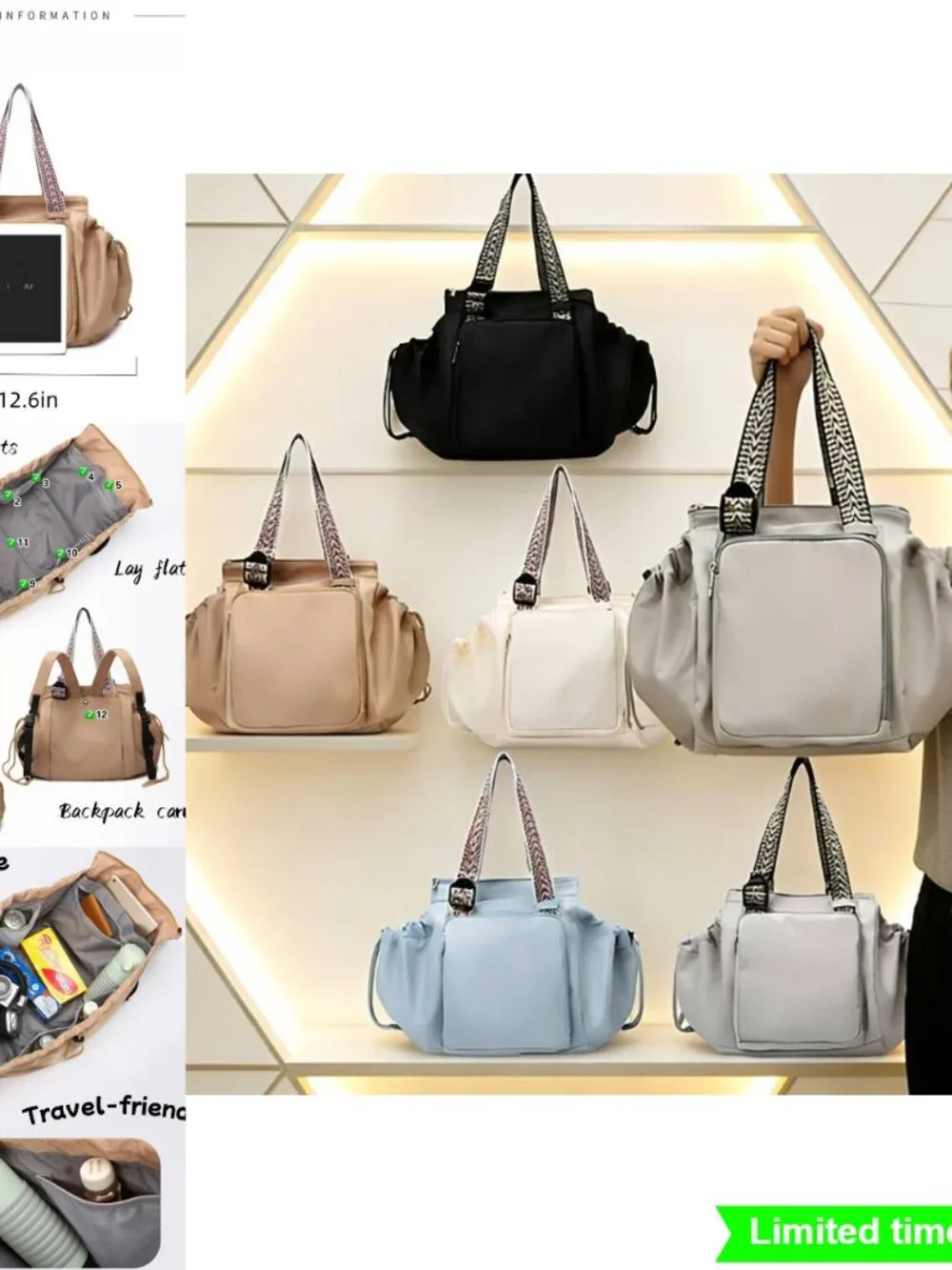 Multifunctional Women's Diaper Bag Handbag Convertible Tote Backpack Travel Bag