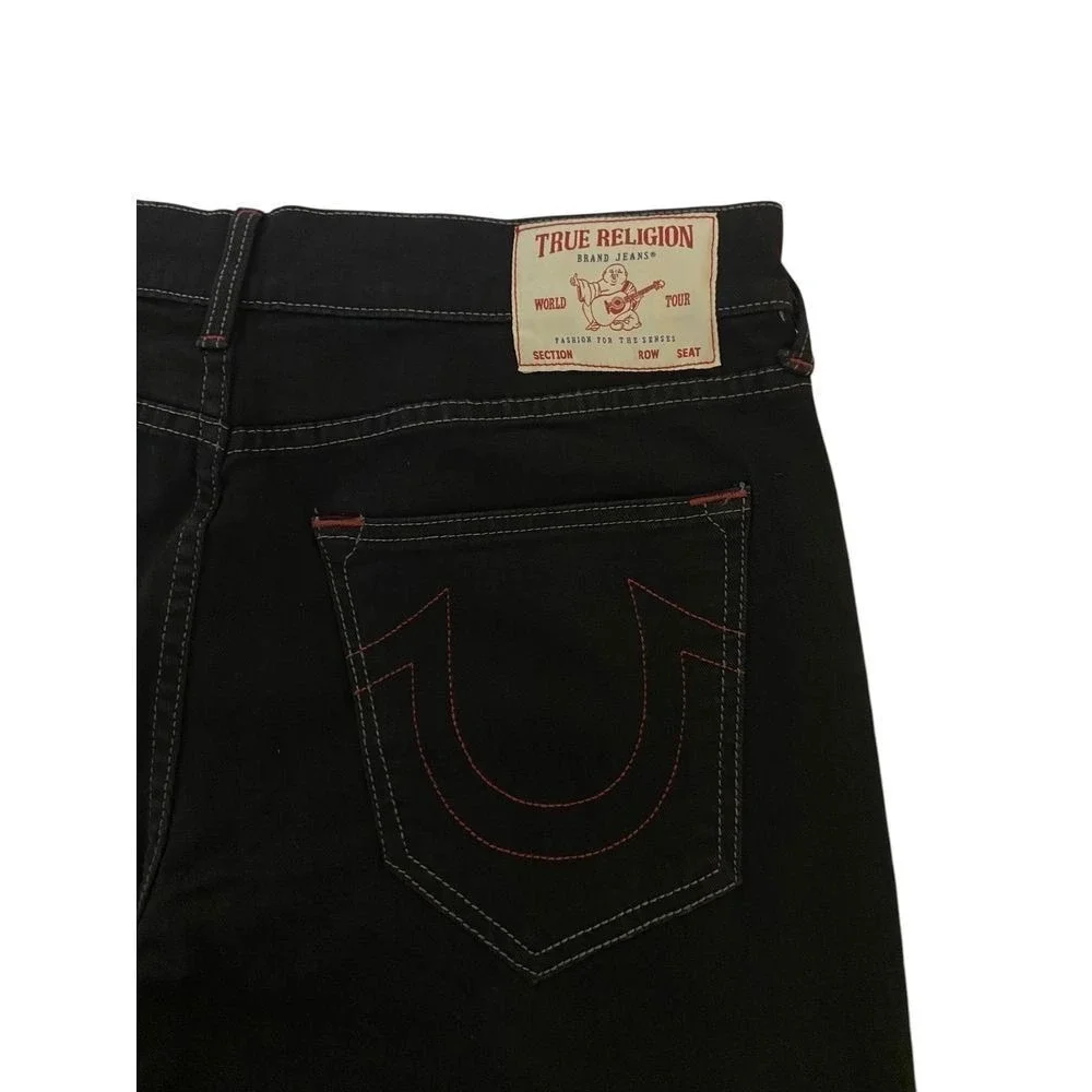 True Religion Ricky Relaxed Straight Jeans Black Rinse Red Stitch Mens 36x34 NEW
