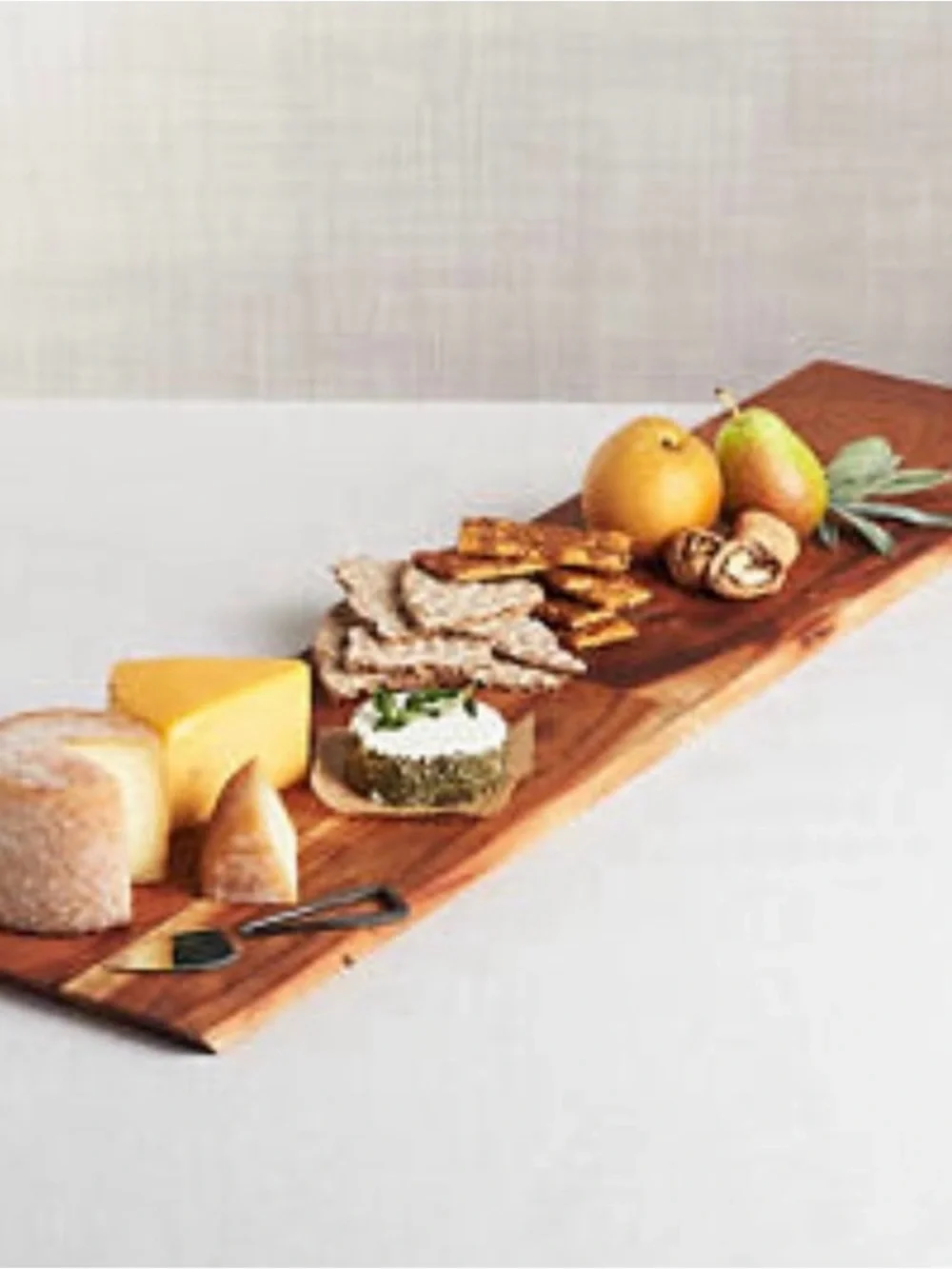 Crate and Barrel Handcrafted Acacia Wood Serving Board - 36” Natural Brown