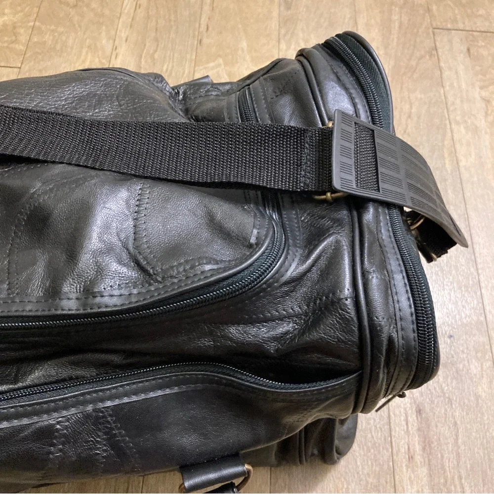 Black Leather Men's Duffel Bag - Stylish Travel Weekender