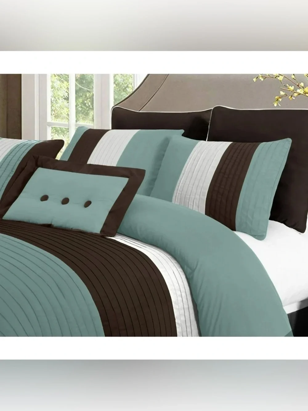 Aqua and Chocolate Stripe Comforter Set - Modern Home Bedding