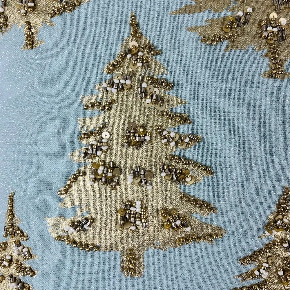 Liberty Beaded Christmas Holiday Tree Accent Throw Pillow Teal Gold Bronze
