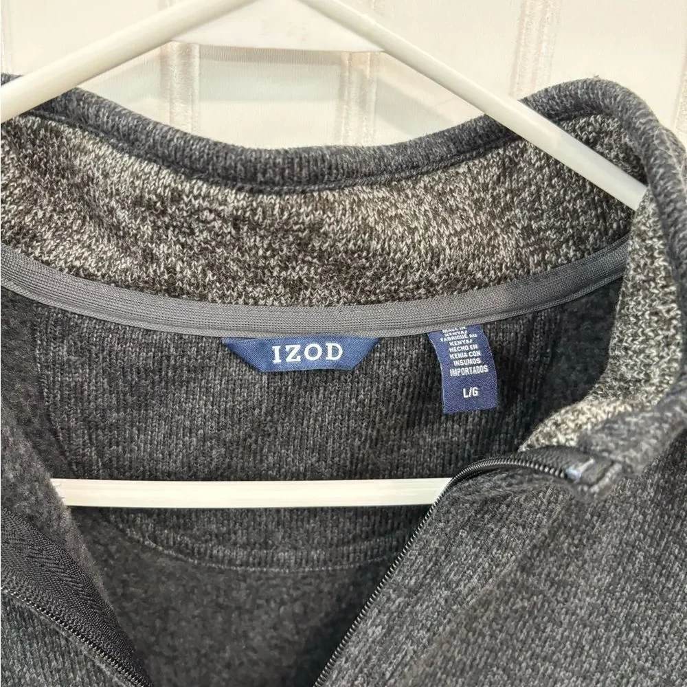 Izod Men's Charcoal quarter Zip fleece pullover Sweater size large