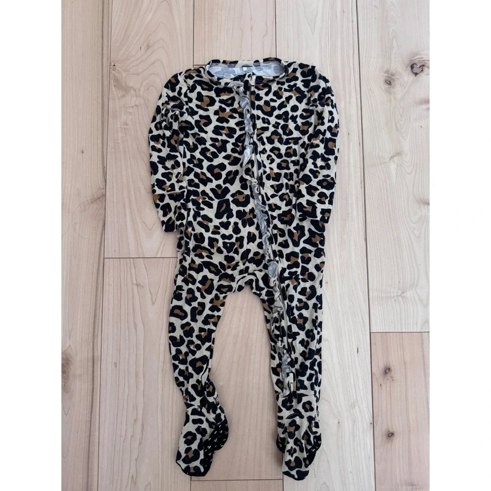 Posh Peanut Leopard Print Ruffle Footie Pajamas Viscose Bamboo 6-9 Months