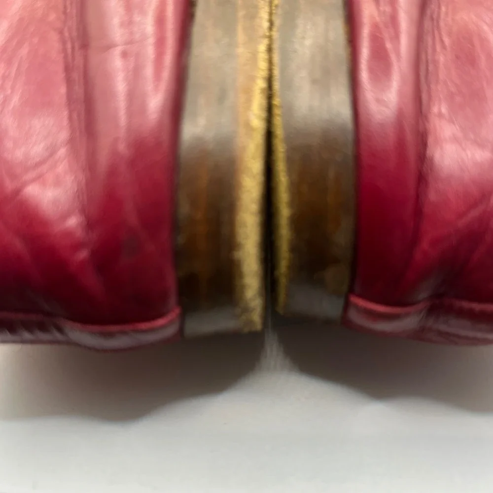 CHANEL Cap Toe Ballet Flats Red Black Leather Bow Size 37 Made in Italy