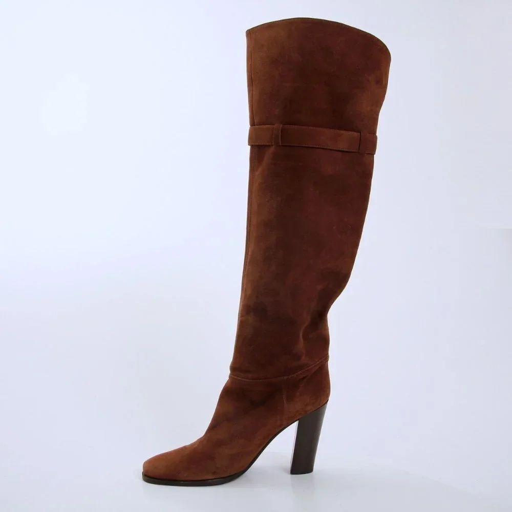 Sergio Rossi Donna Suede Over the Knee Boots‎ Brown Women Size 8.5