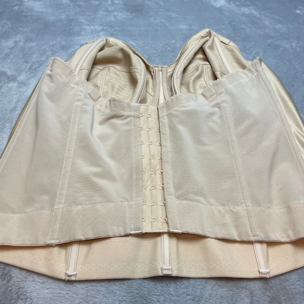 Vintage Elila Womens Strapless Bustier Bra Sz 46G Beige Underwire Longline 6421