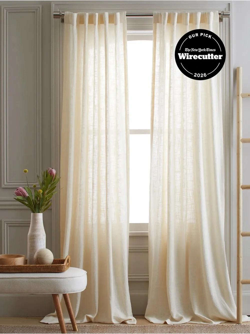 NWT QUINCE Set Of 2 48x96 Cotton Sheer Curtains Ivory 9268