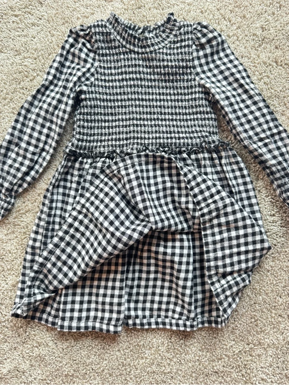 Wonder Nation Toddler Girl Gingham Dress Size 3T Black White Long Sleeve Dress