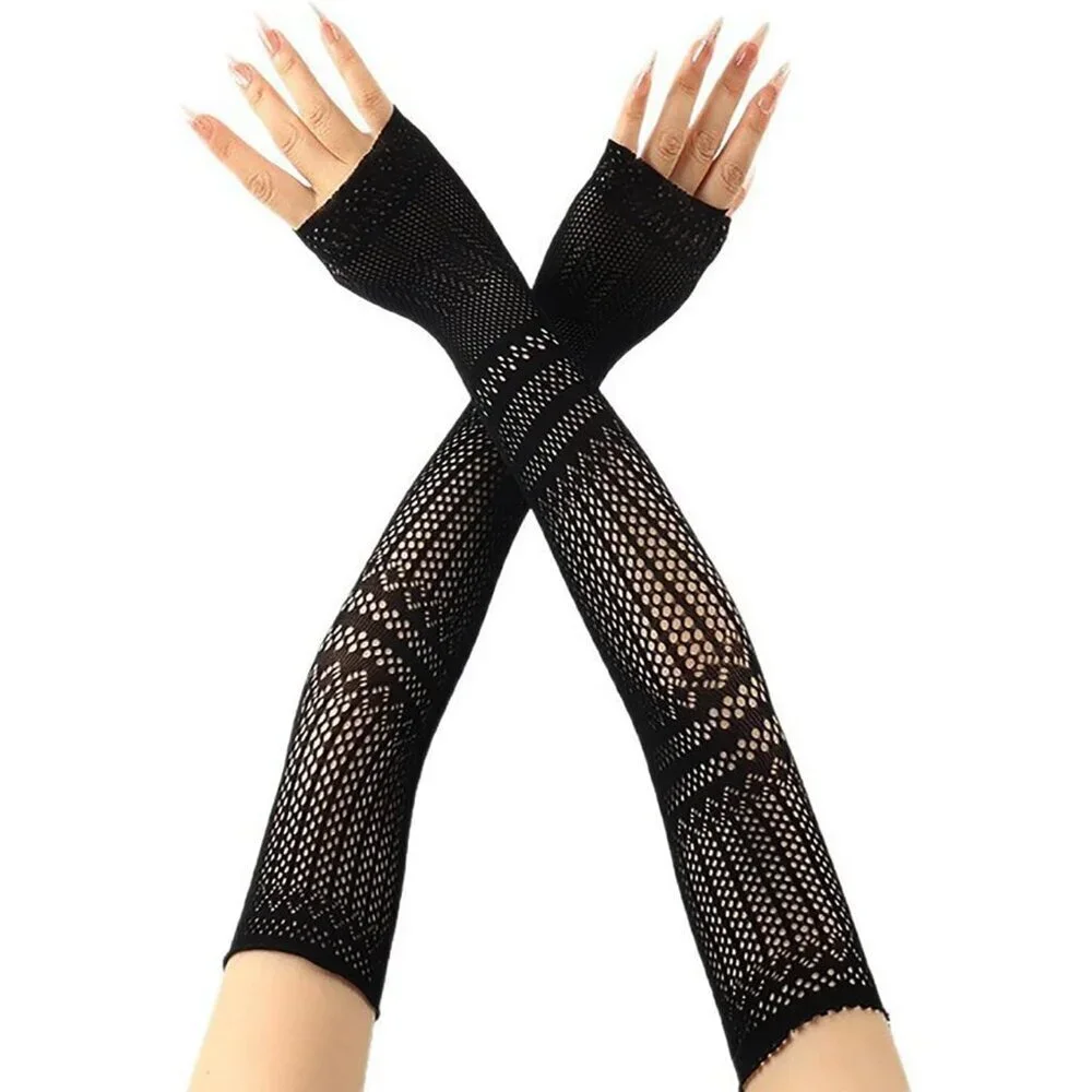 Women's Fishing Halloween Black 11 Net Gloves Fingerless Gothic Accessories