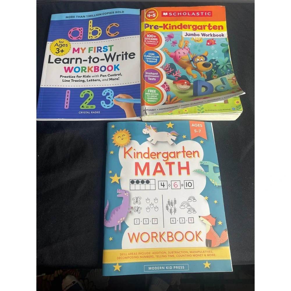 Scholastic Pre-K & Kindergarten Math Writing Workbook Bundle Ages 3-7 Set of 3