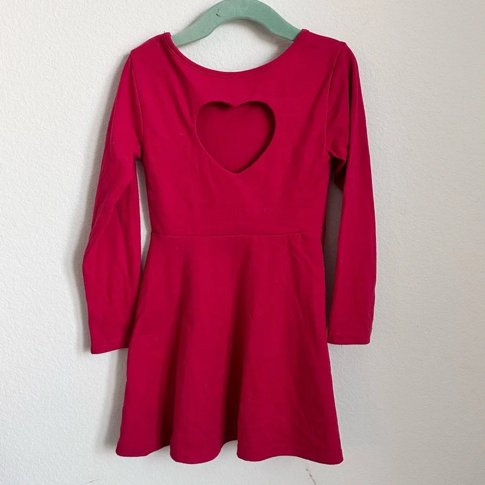 Girls' Long Sleeve Red Dress w/ Heart Cutout