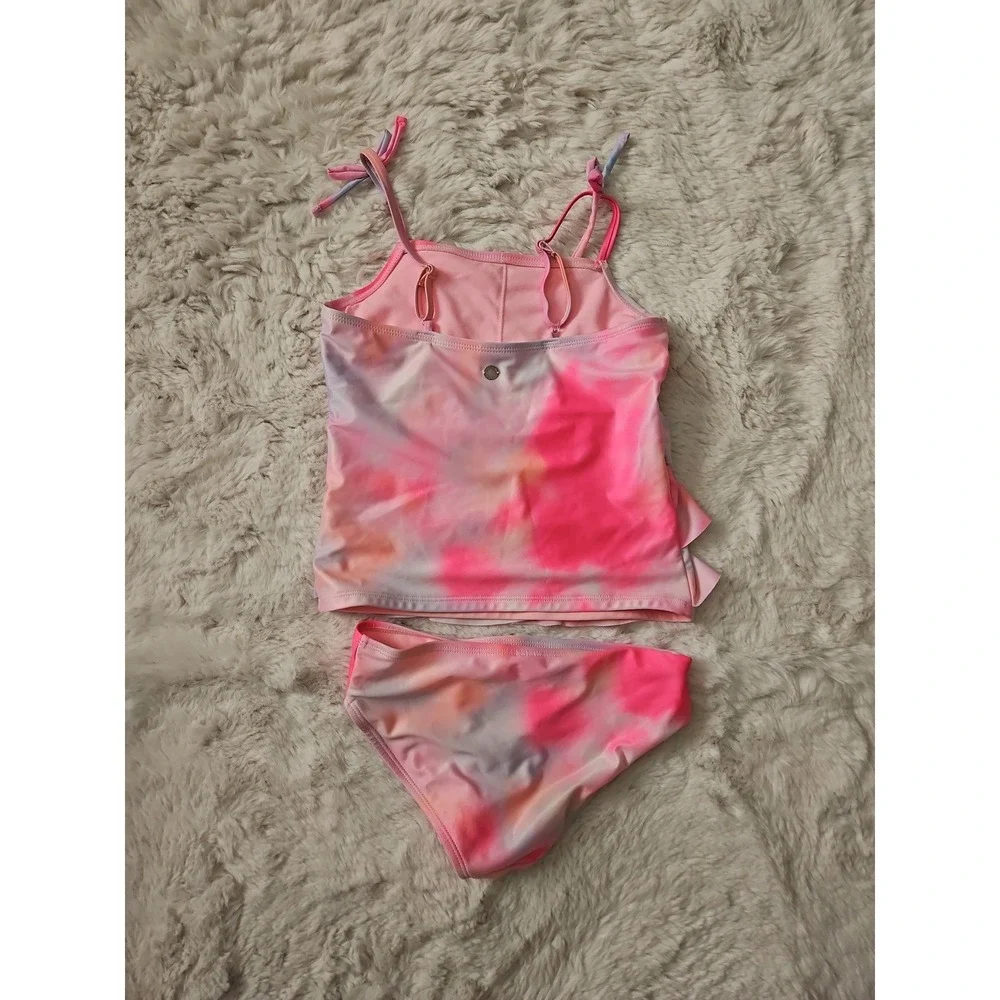 Justice Girls Swimsuit Lot Size M 10 Rash Guard Tankini 4 Pc Mix Match Tie Dye