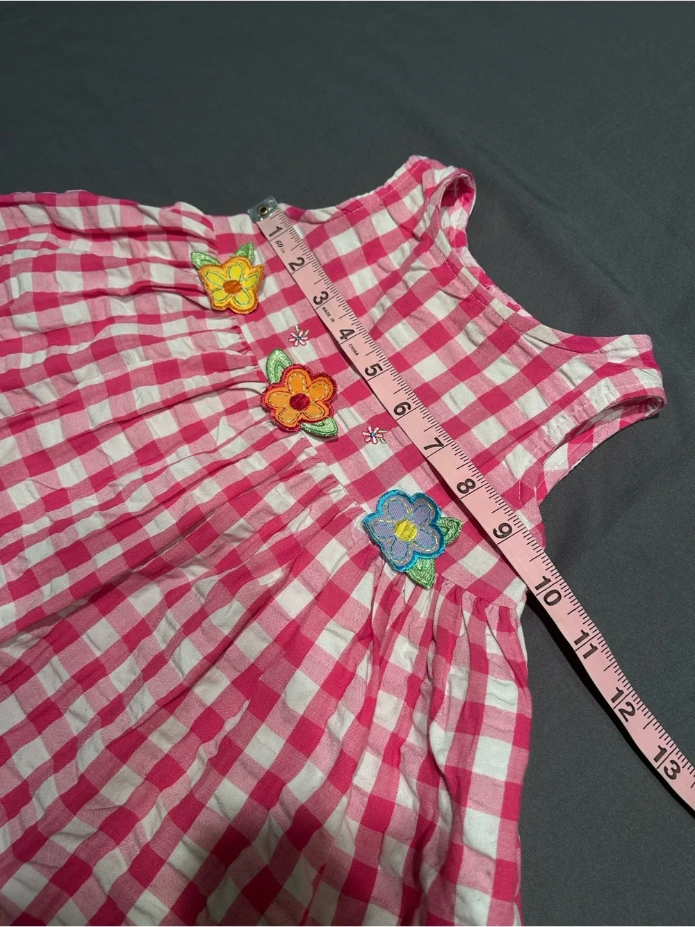 Youngland Pink & White Gingham Sleeveless Dress with Flower Details