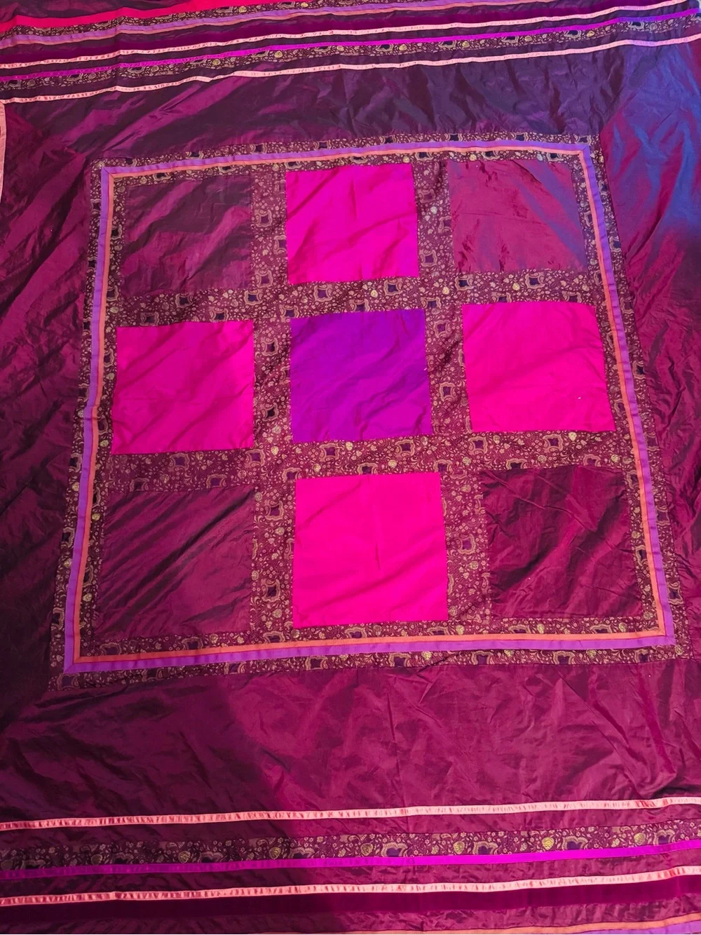 Indian-Inspired Purple & Fuchsia Patchwork Duvet Cover - Full Size