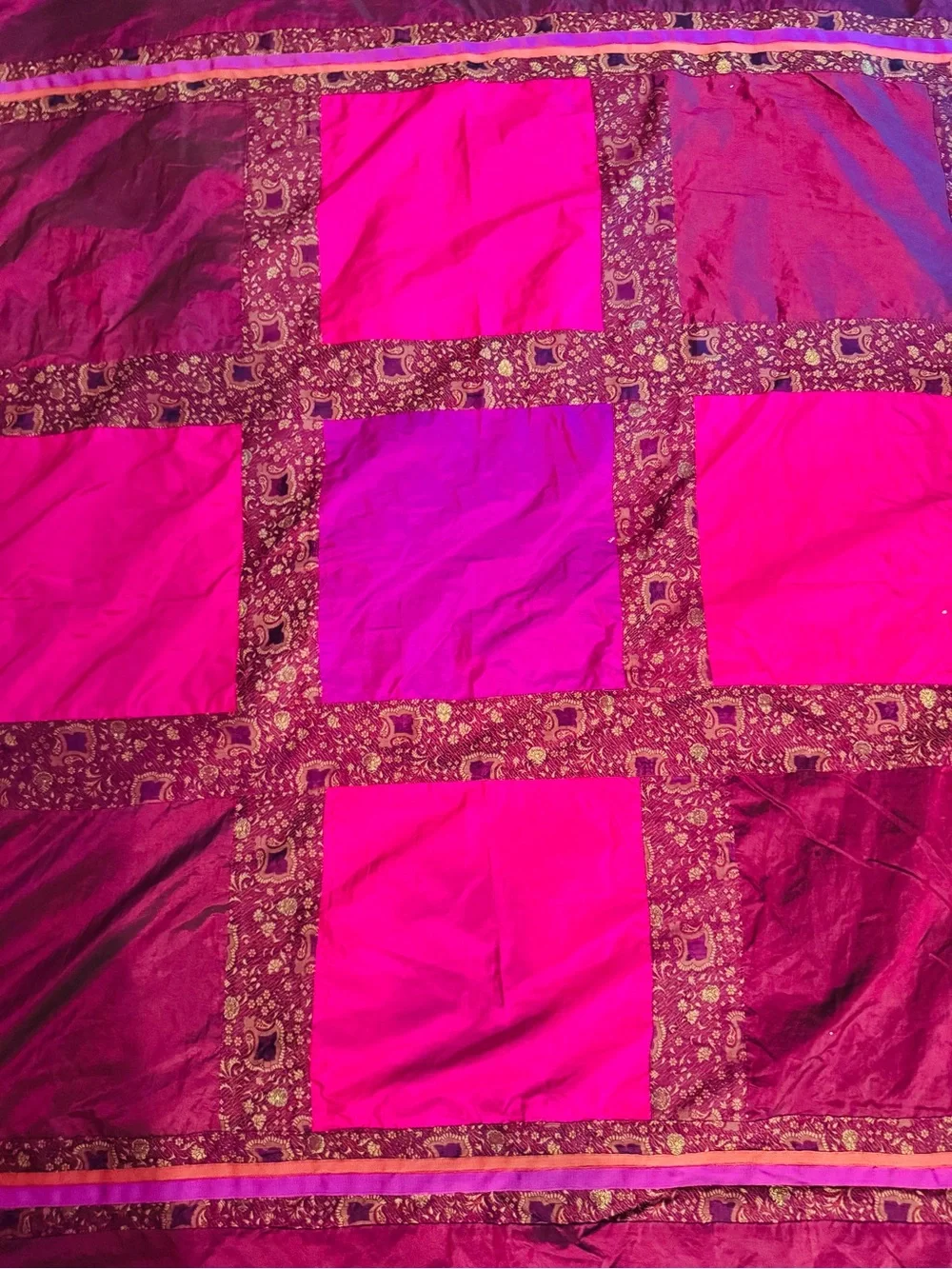 Indian-Inspired Purple & Fuchsia Patchwork Duvet Cover - Full Size