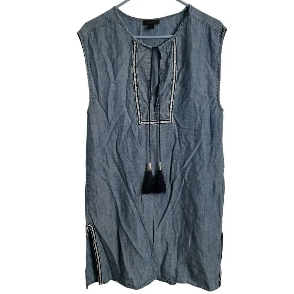 J. Crew Womens Chambray Tunic Dress S Swim Coverup Metallic Silver Trim Vacay