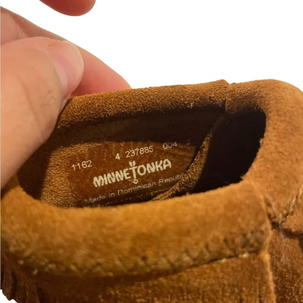 Minnetonka Tan  Moccasins with Fringe size 4