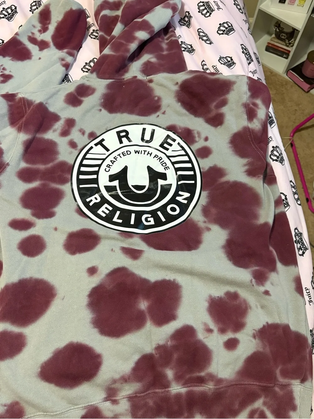 True Religion Burgundy Gray Tie Dye Sweatsuit Set