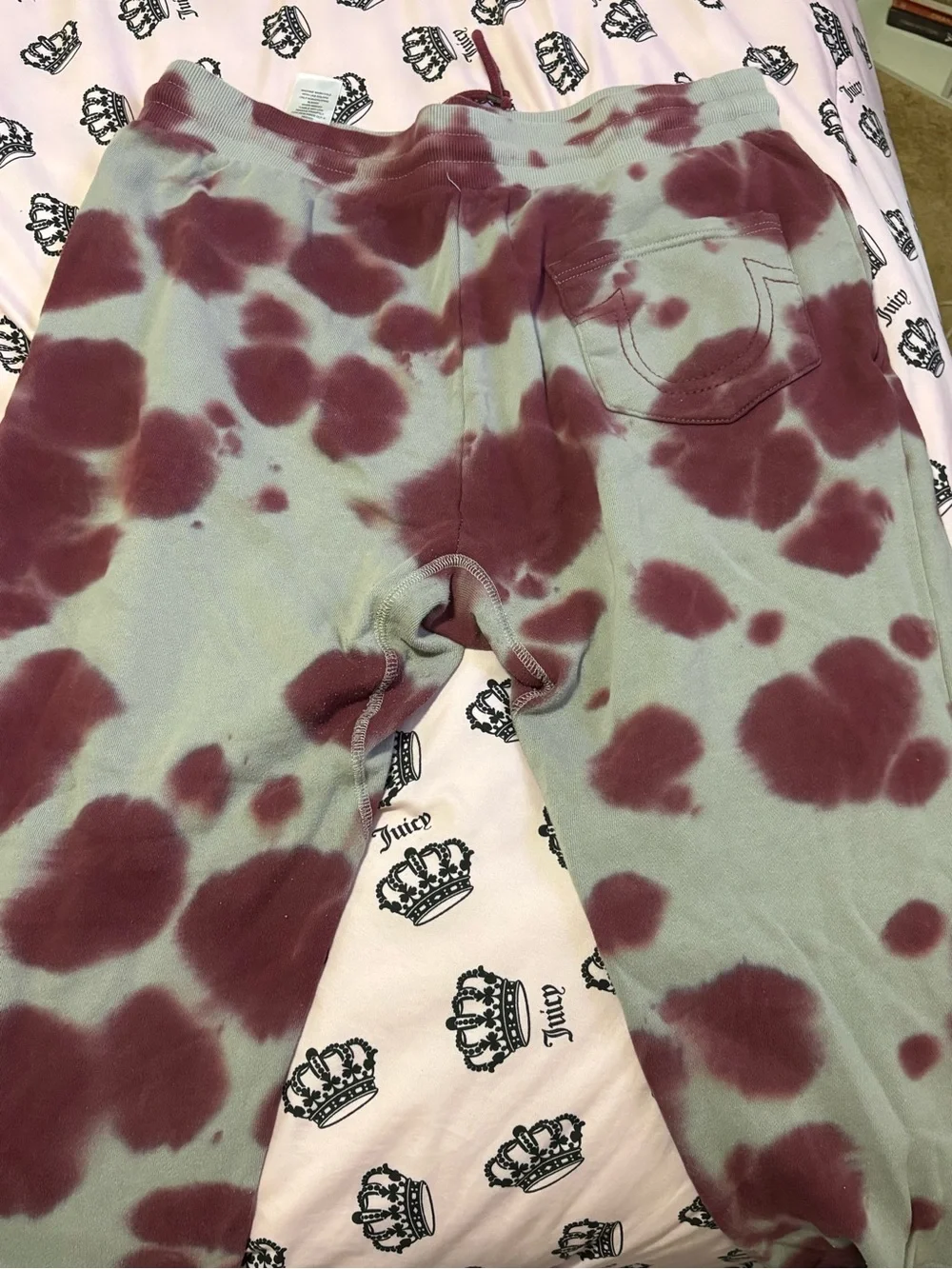 True Religion Burgundy Gray Tie Dye Sweatsuit Set