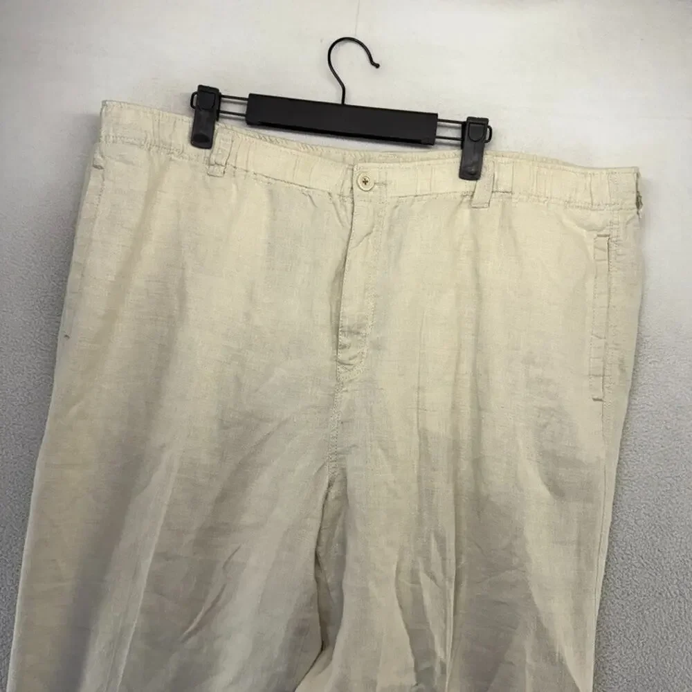 Tommy Bahama Pants men's 2XL Beige Chino Linen Elastic Straight Loose Pockets