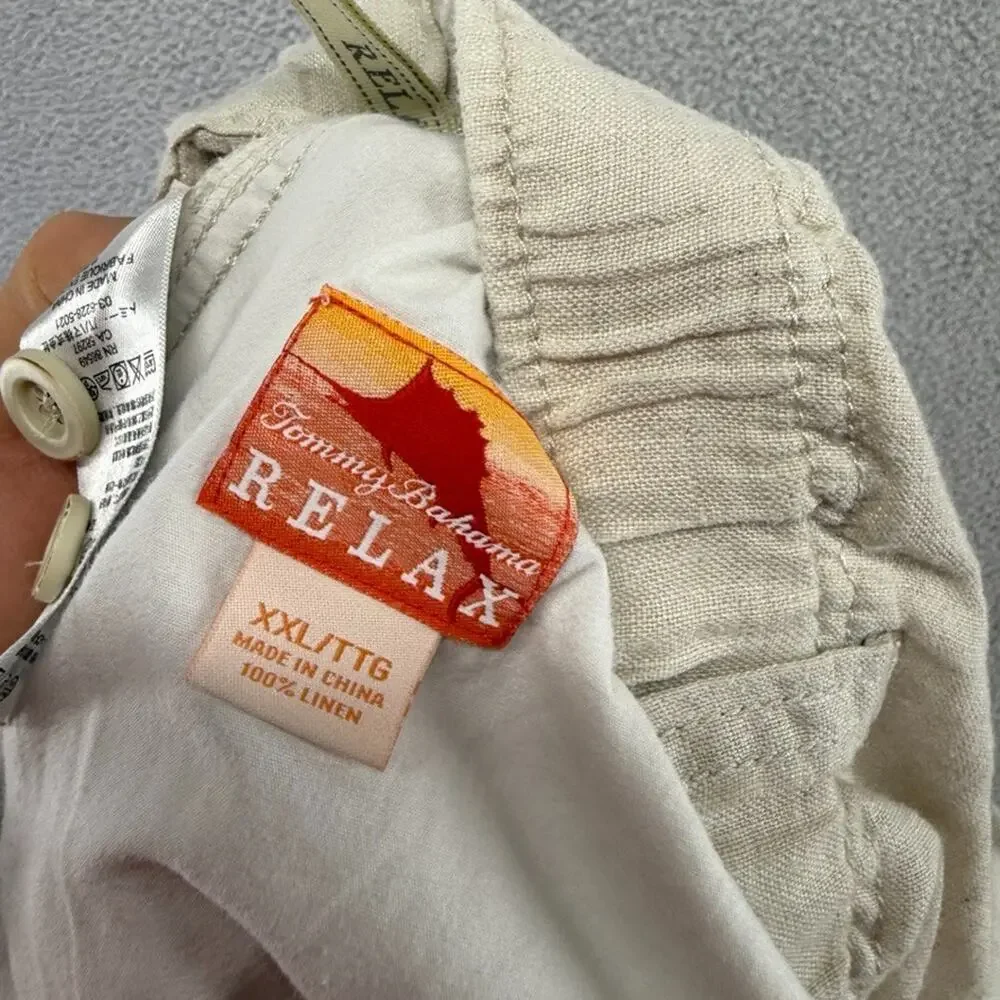 Tommy Bahama Pants men's 2XL Beige Chino Linen Elastic Straight Loose Pockets
