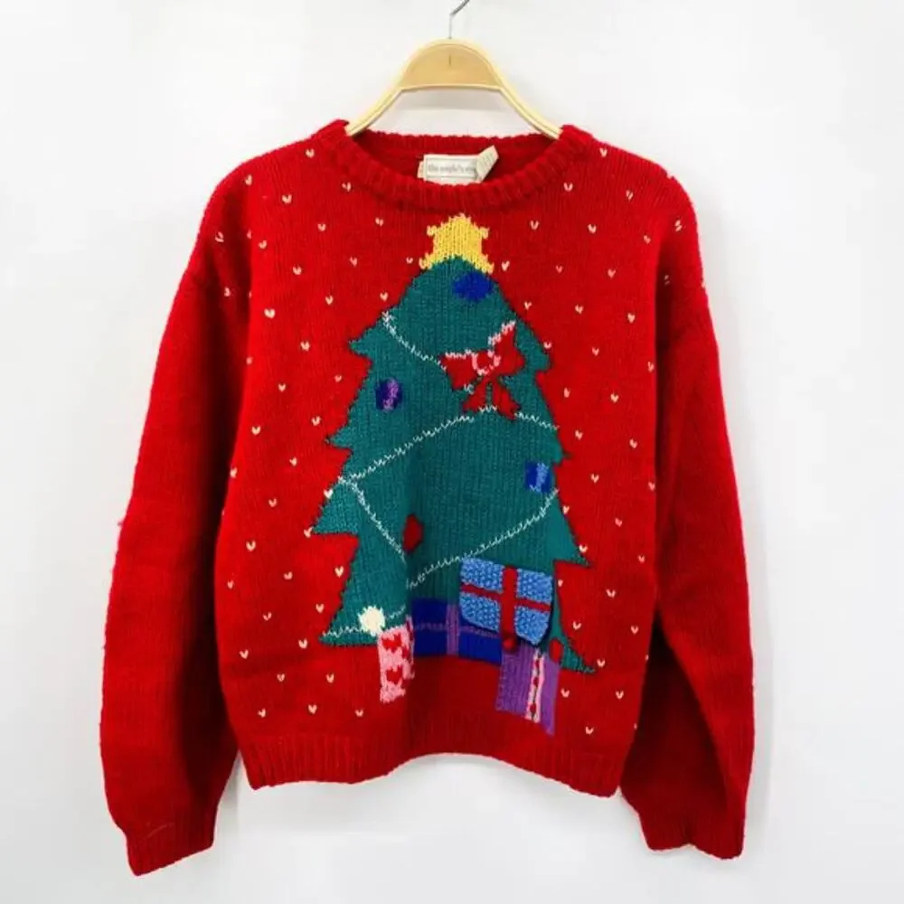 Vintage Christmas Hand‎ Knit Sweater with Present Surprise