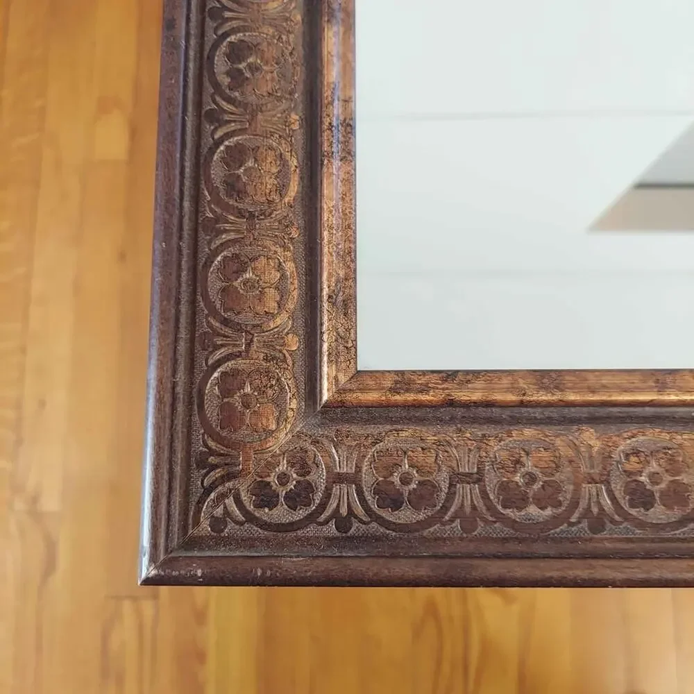Carved Wood Ornate Square Framed Wall Mirror 19.5