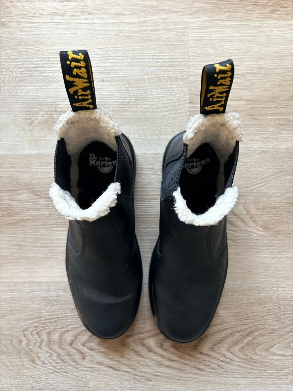 Dr Martens Black Leather Faux Fur Boots