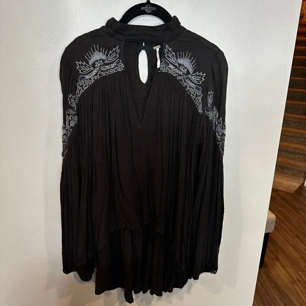 Free People XS Black Embellished Cutout Blouse