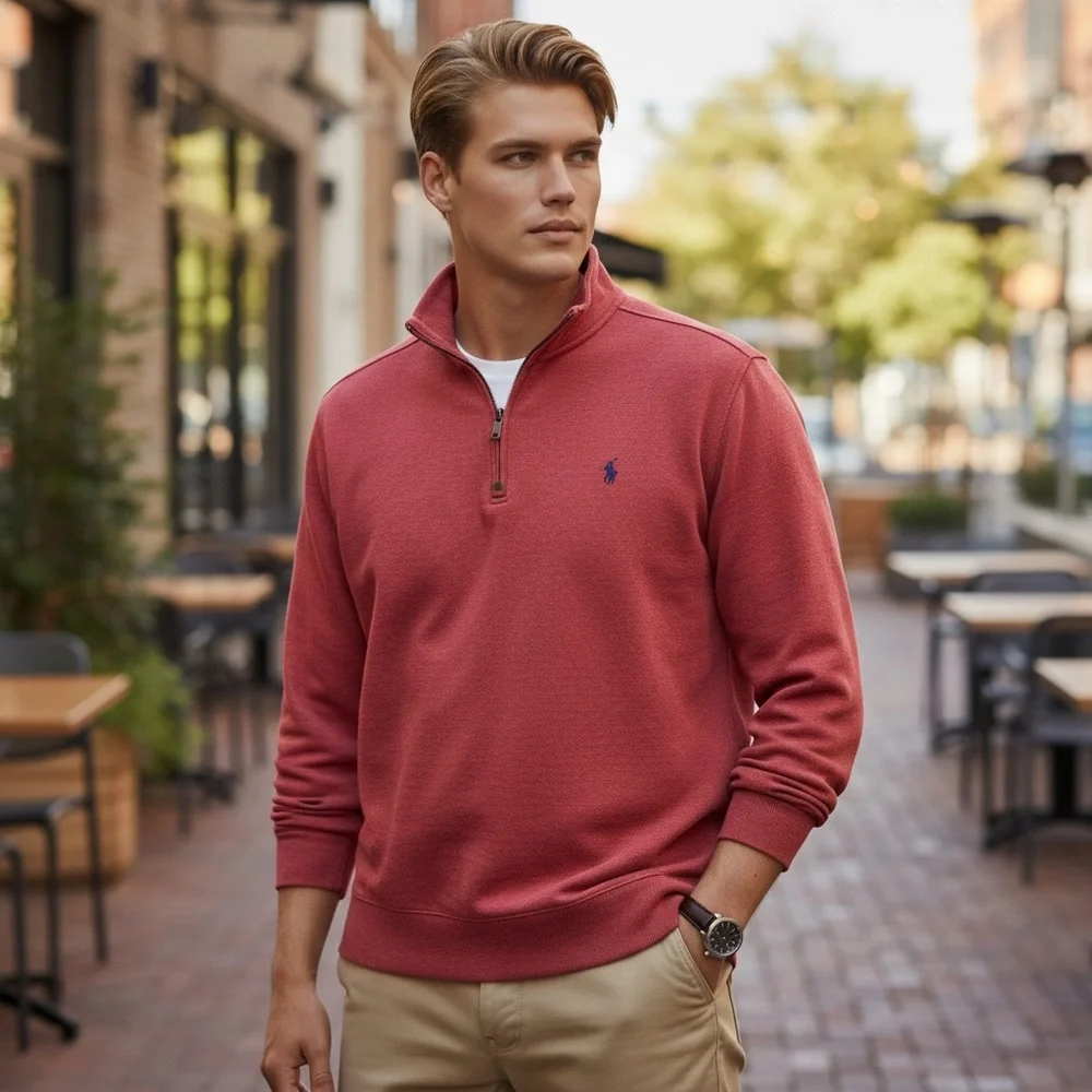 Polo Ralph Lauren Men's 2XLT Red Estate-Rib Quarter-Zip‎ Pullover Sweater Read