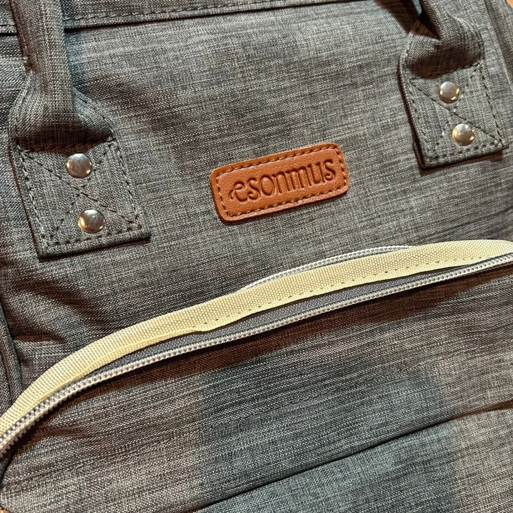 Esonmus Diaper Bag Backpack Grey Heathered Insulated Bottle Pockets Travel Bag